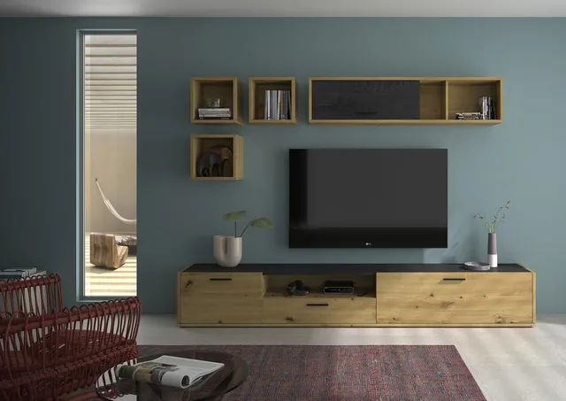 Composad Vitruvia Soggiorno Rovere Miele Nero 3 Pezzi