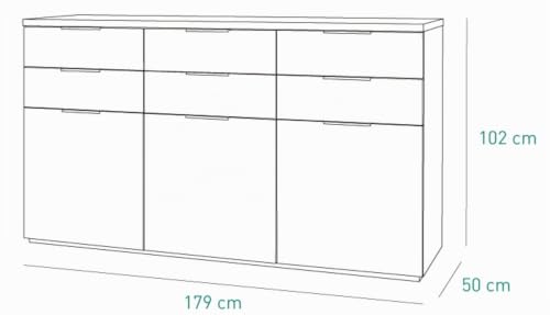 Composad Mundi Credenza 6 Cassetti 3 Ante Rovere Bianco