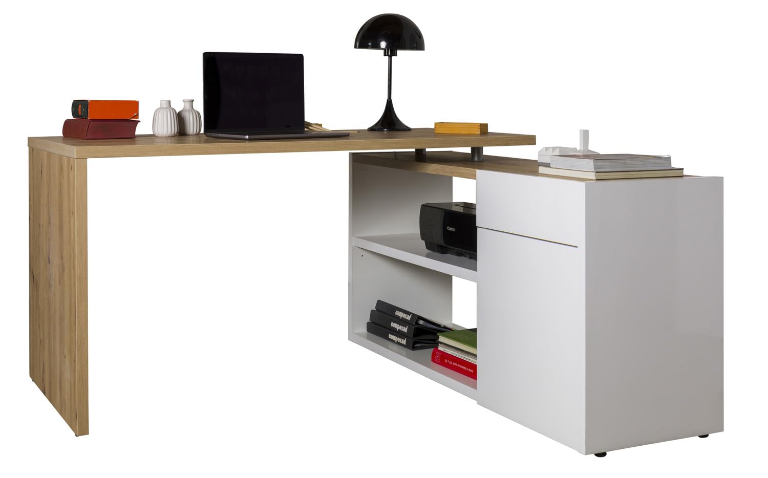 Composad Abile Scrivania Angolare Cassetto Bianco Rovere