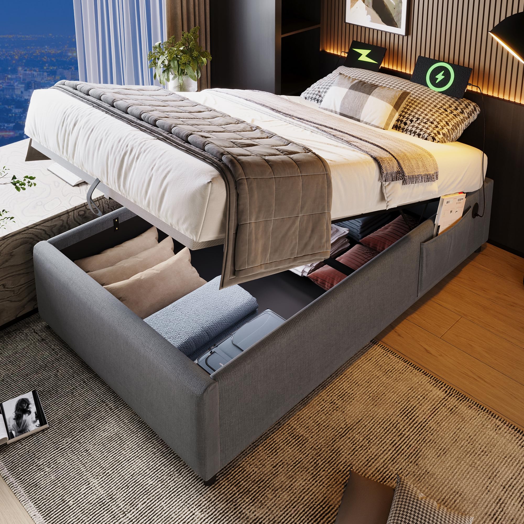 Dolamaní Letto Singolo 90x200 Grigio in Lino senza Testiera