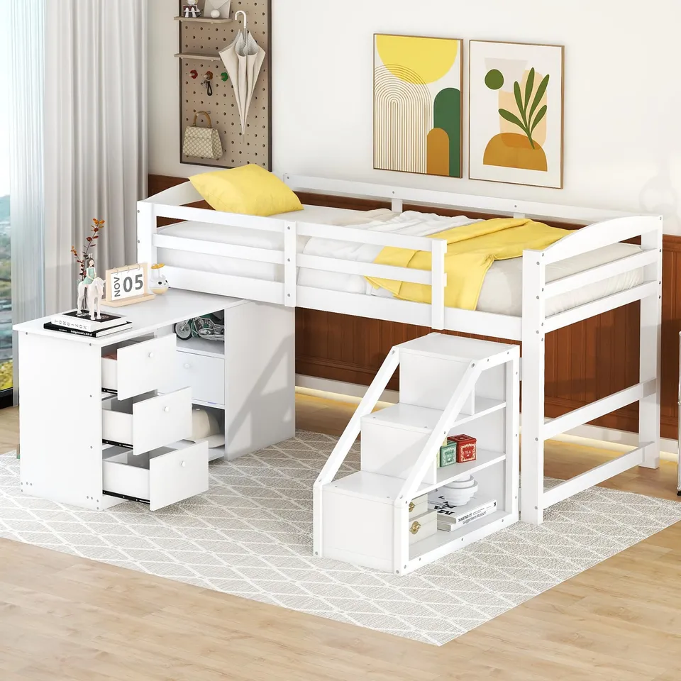 Dolamaní Letto a soppalco 90x200 bianco con scrivania salvaspazio