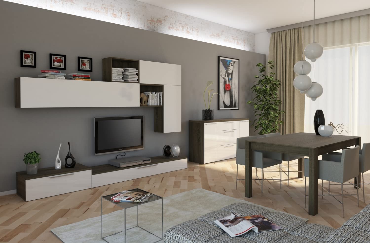 Composad Pensiero Soggiorno Completo 3 Mobili Rovere Sonoma