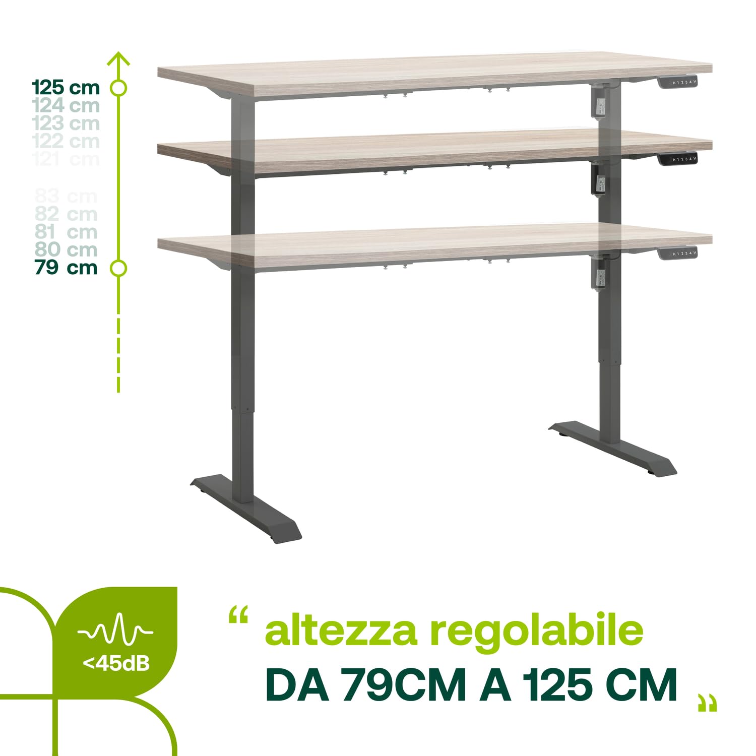 Composad Energia scrivania altezza regolabile 150x69 rovere sonoma grigio