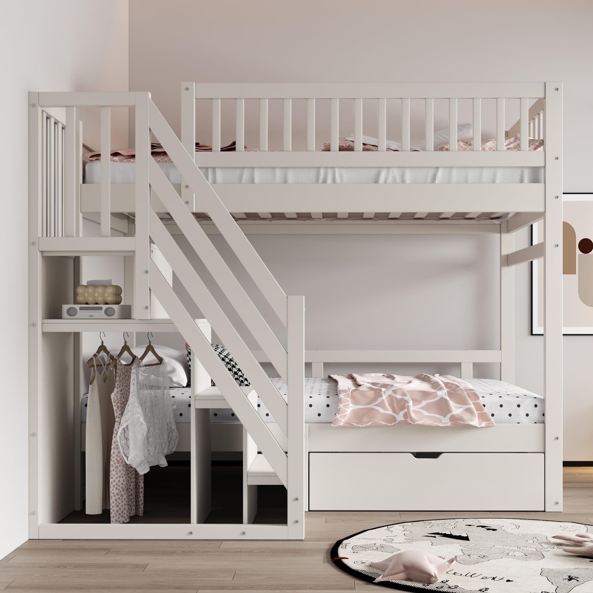 Dolamaní Letto a castello 90x200 bianco scala contenitore
