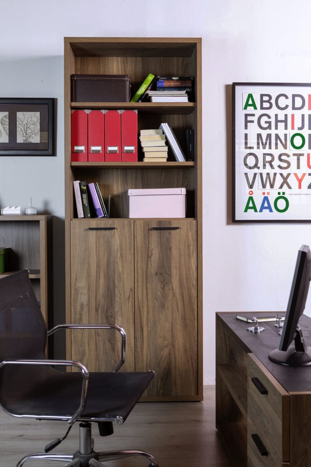 COMPOSAD DAVINCI Libreria Alta 2 Ante 3 Vani Noce e Nero