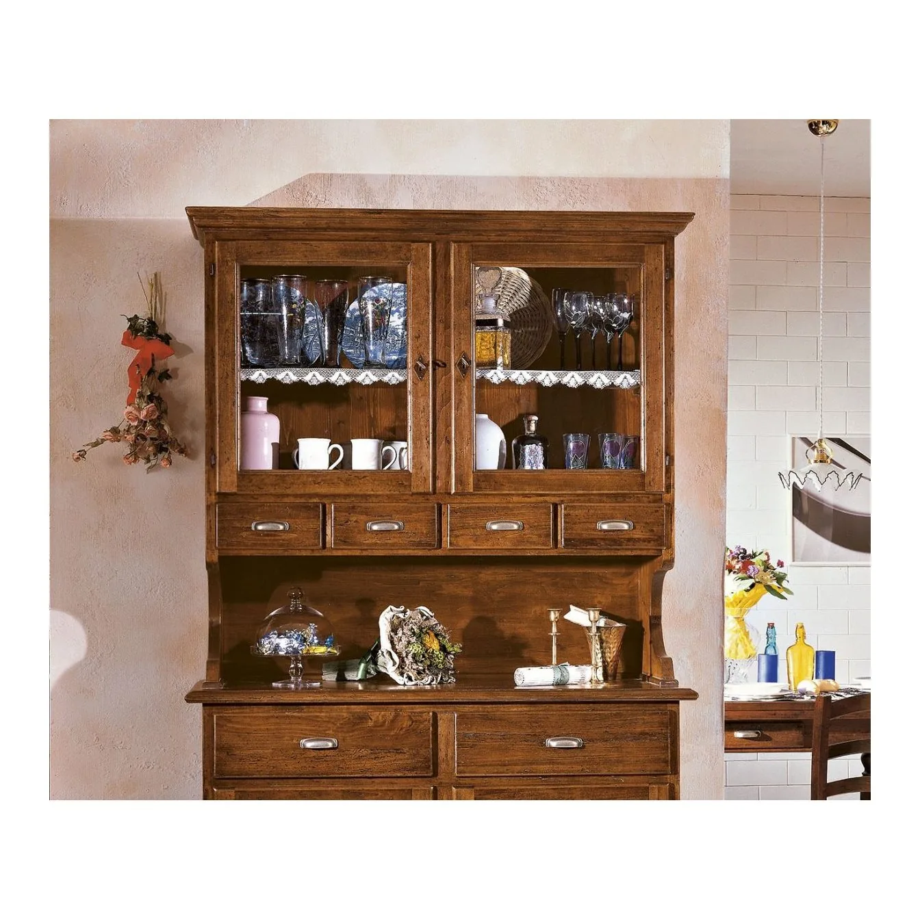 Epocantica Vetrina Alzata 2 Porte 4 Cassetti Legno 120 cm