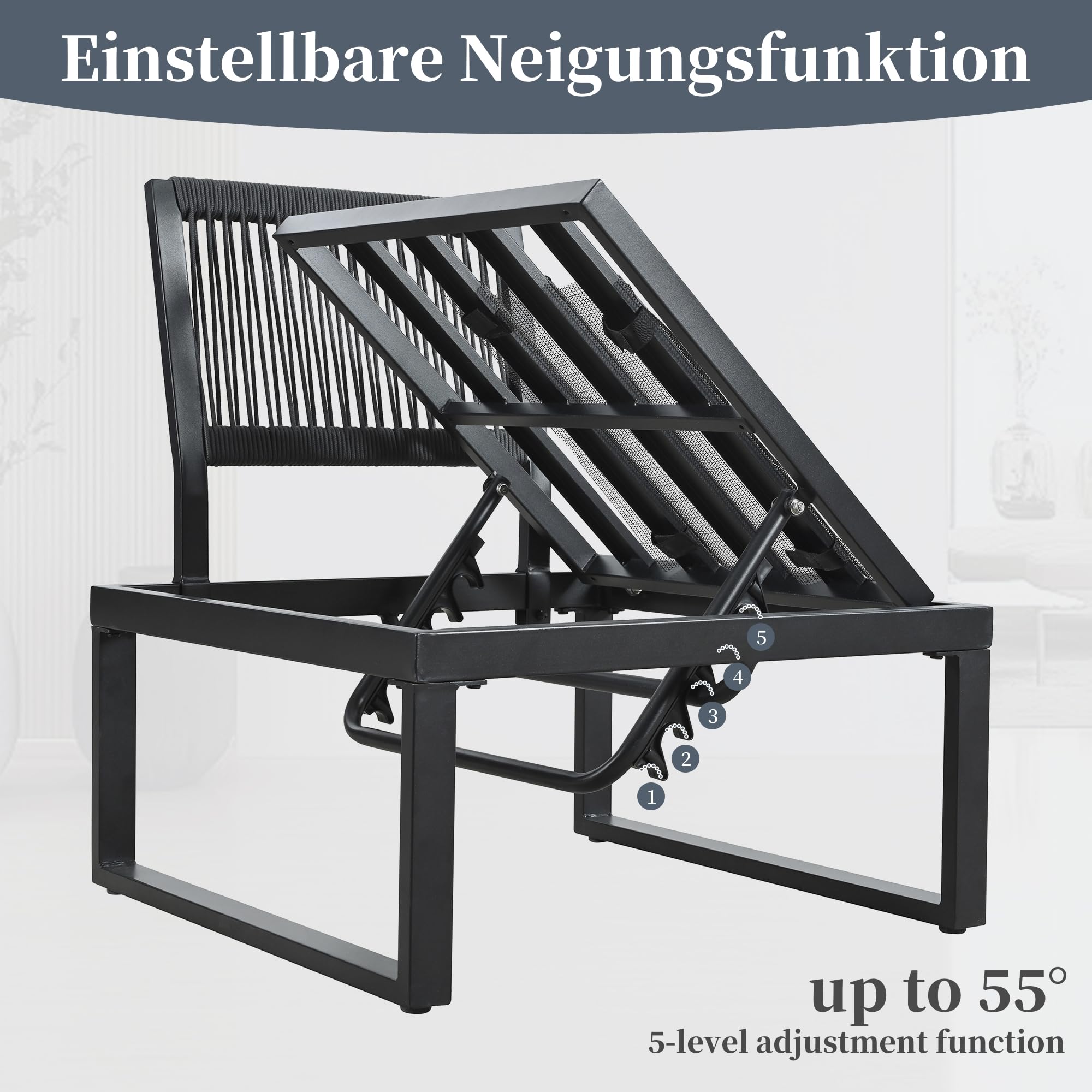Dolamaní Set lounge giardino 5 posti beige-nero reclinabile