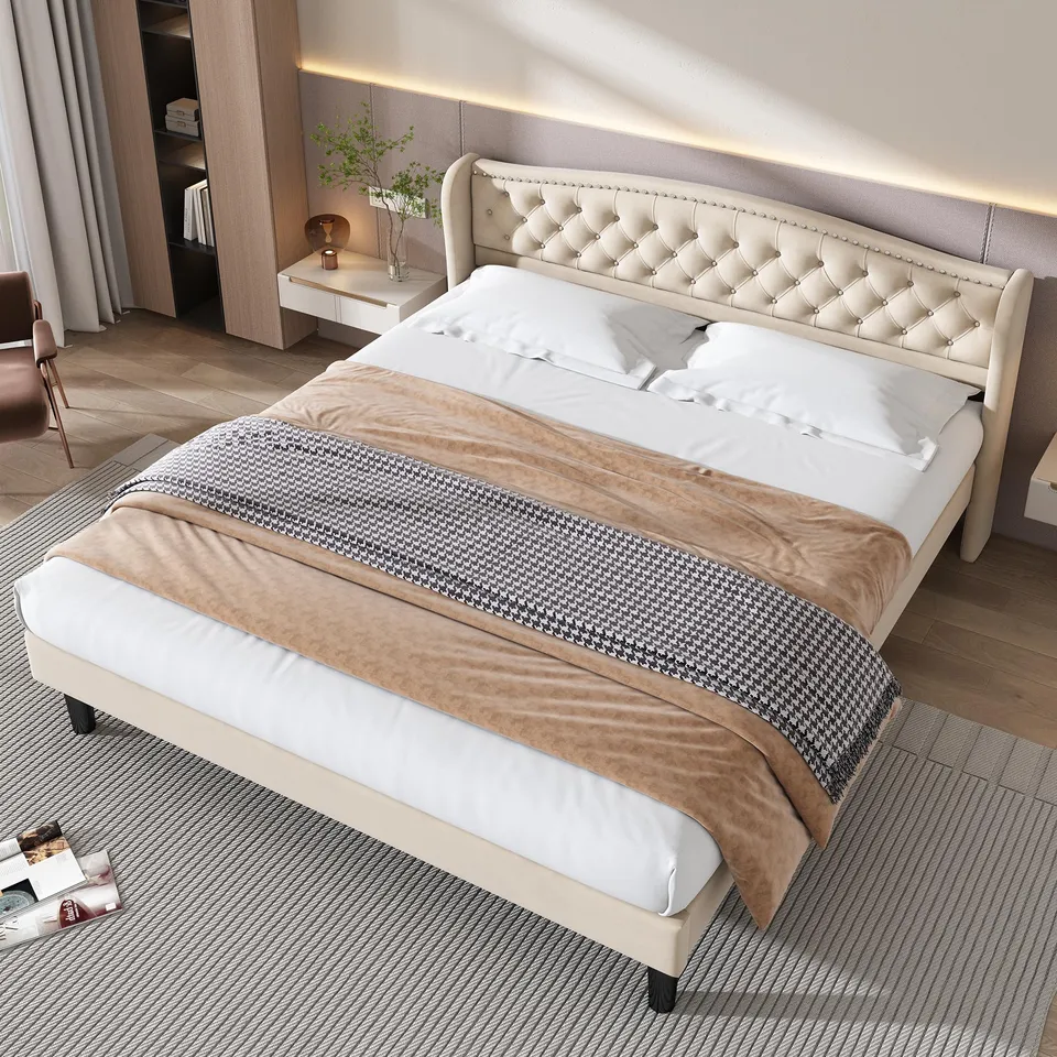 Dolamaní letto matrimoniale 160x200 velluto beige bottoni