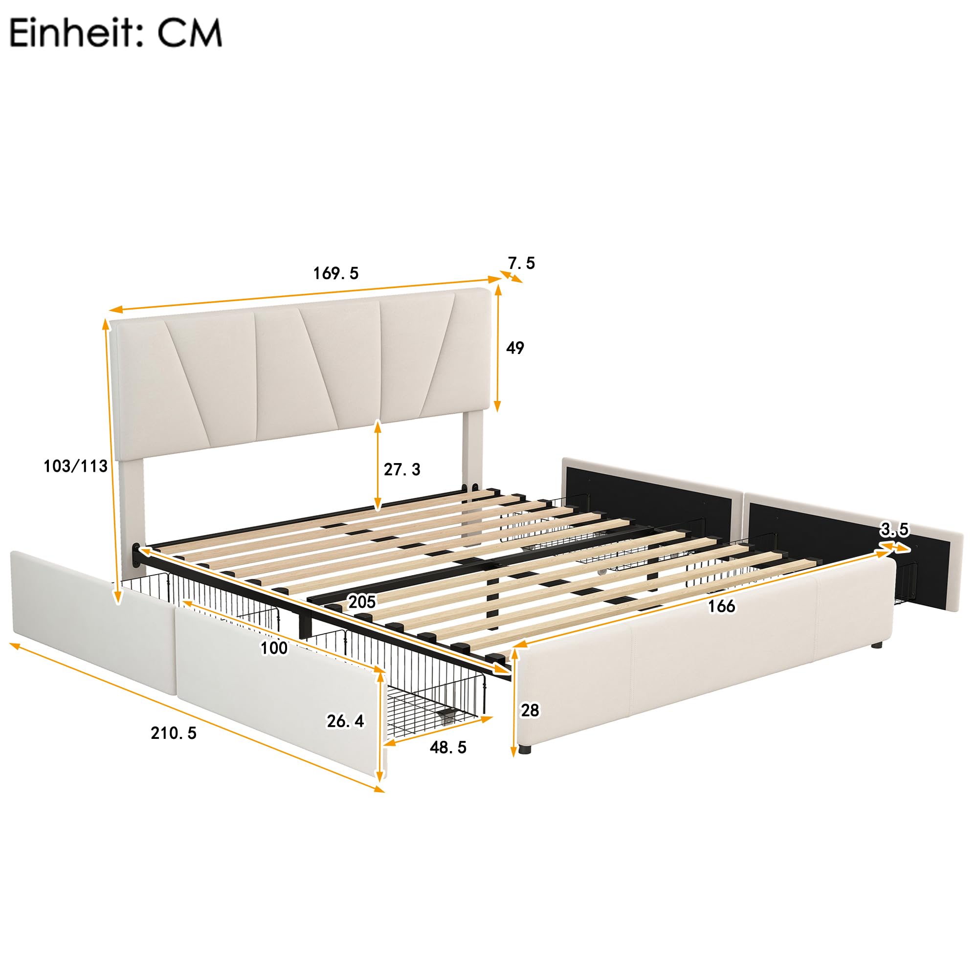 Dalamaní Letto Imbottito Velluto 160x200 Beige 4 Cassetti