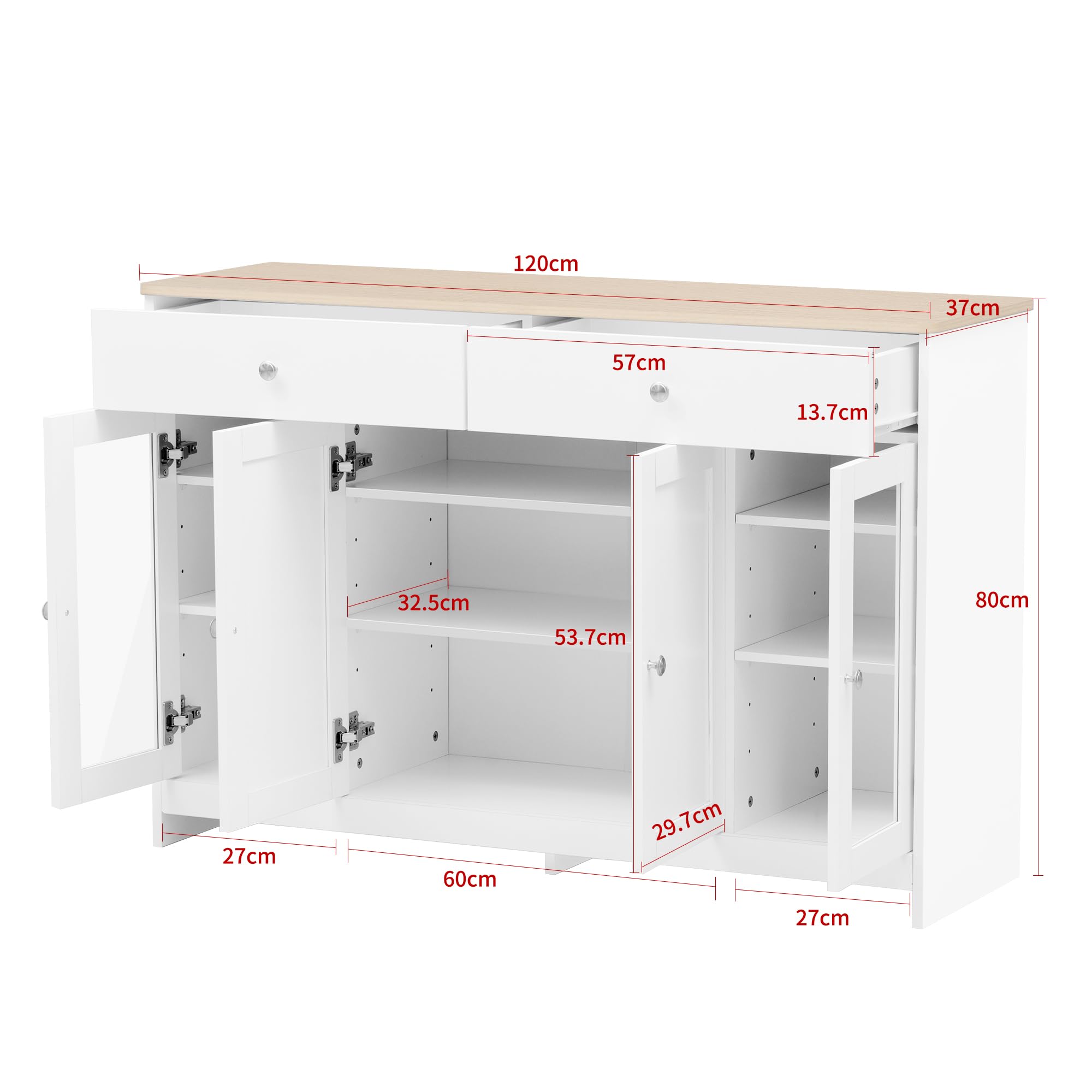 Dolamaní credenza bianca 120 cm 2 cassetti 4 ante