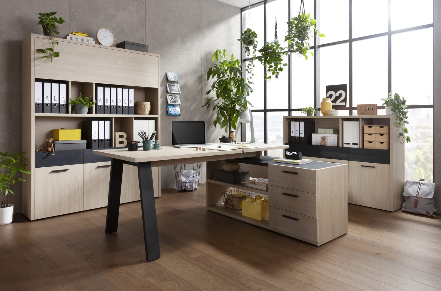 Composad Davinci Scrivania Angolare 3 Cassetti Rovere Nero