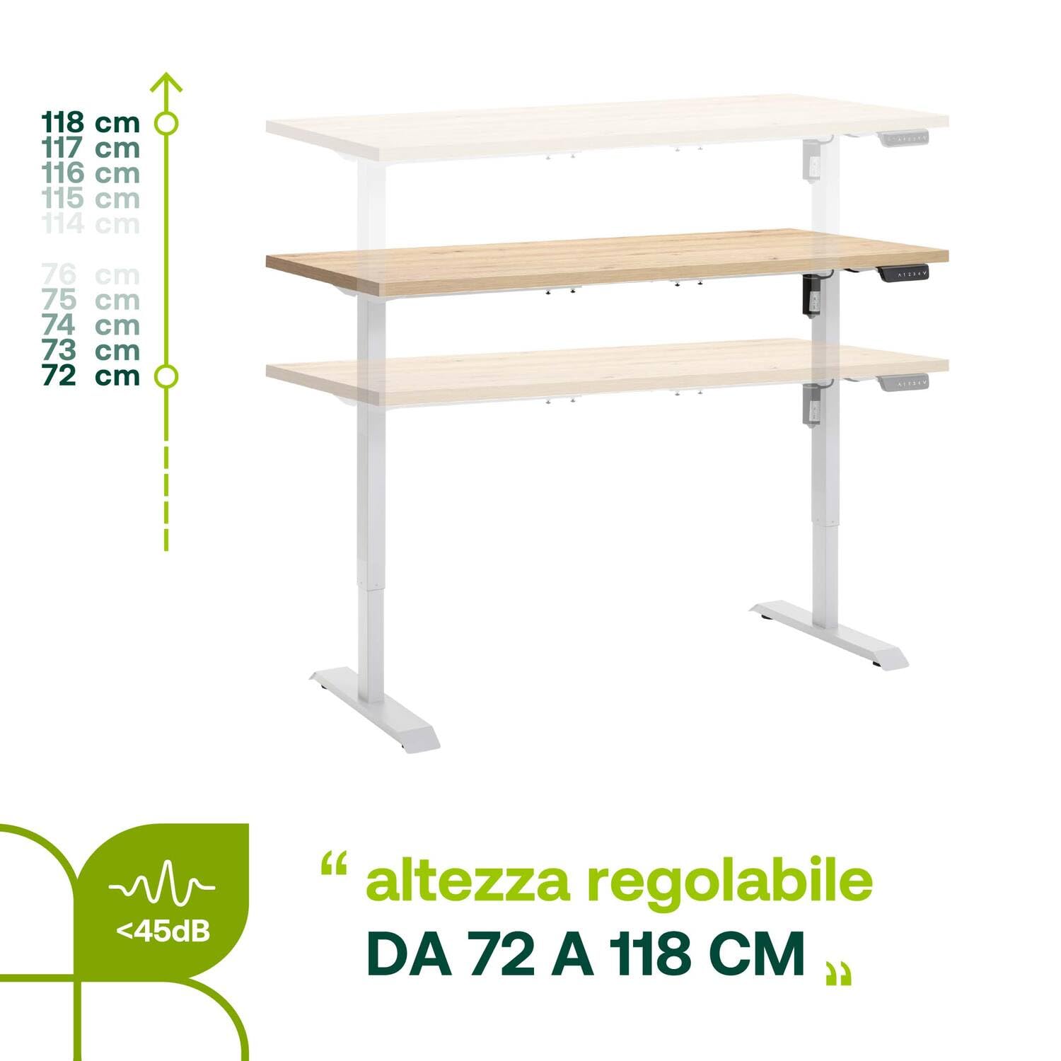 Composad Energia scrivania elettrica 150x69 rovere mielato bianco