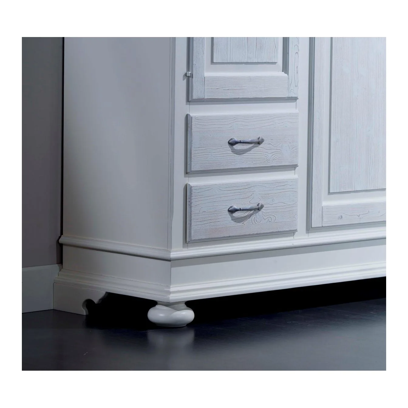 Epocantica Armadio 3 porte 4 cassetti abete laccato bianco