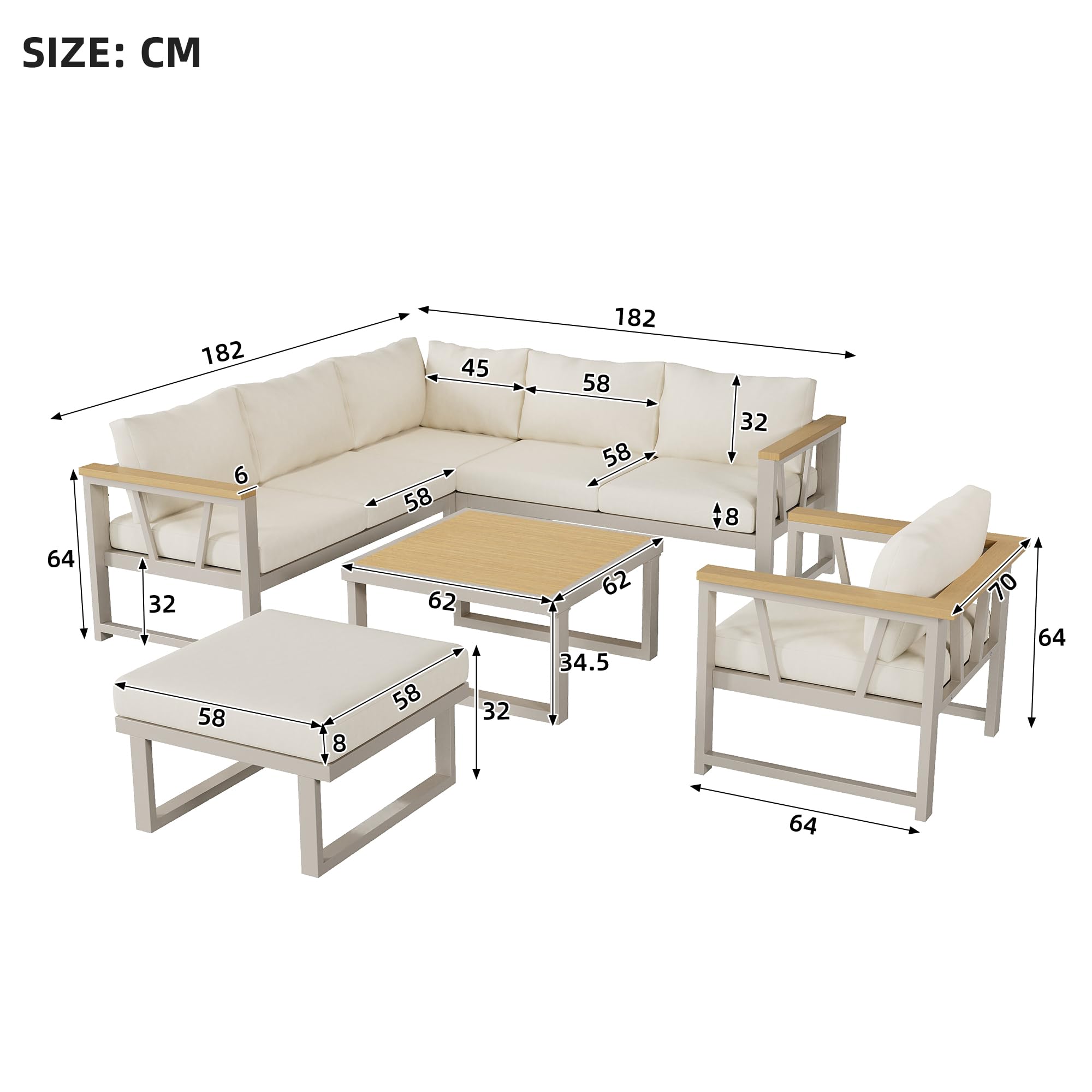 Dolamaní Set Giardino 7 Posti Divano Angolare Beige