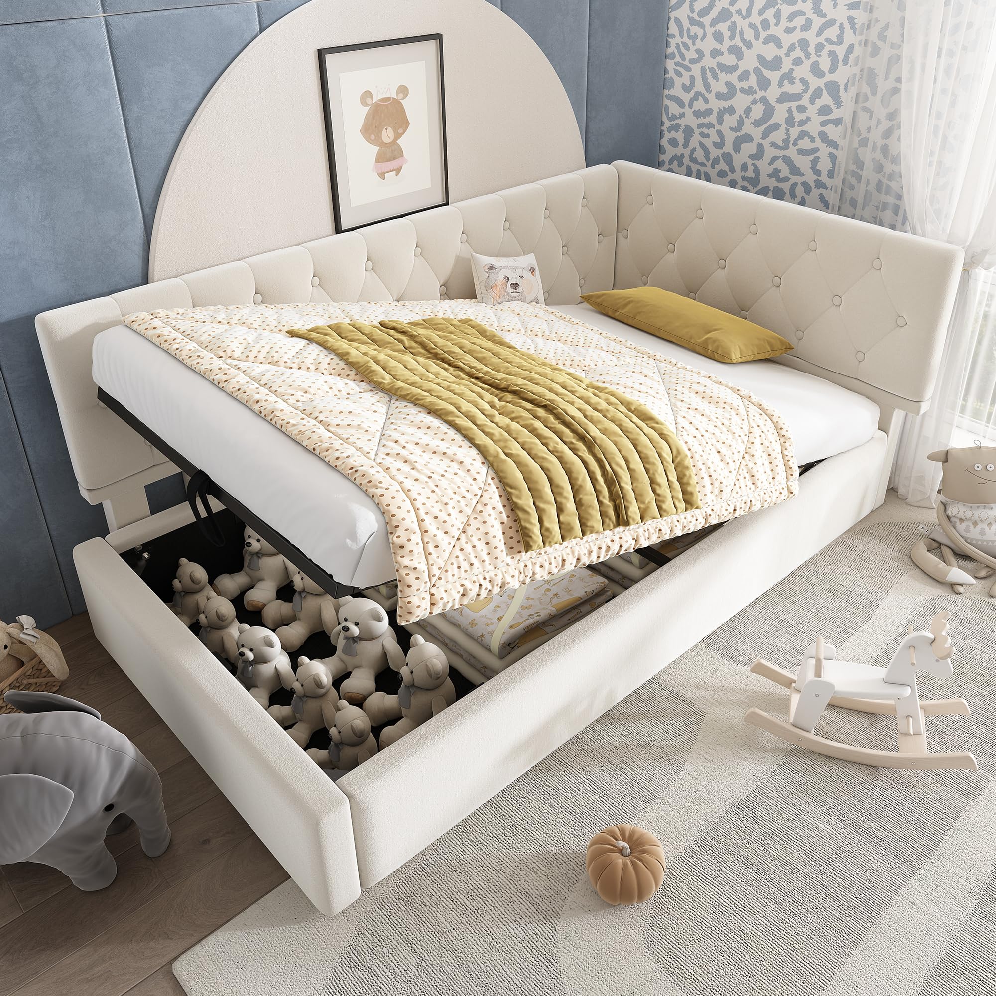 Dolamaní Letto Contenitore 90x200 Velluto Beige con Rete