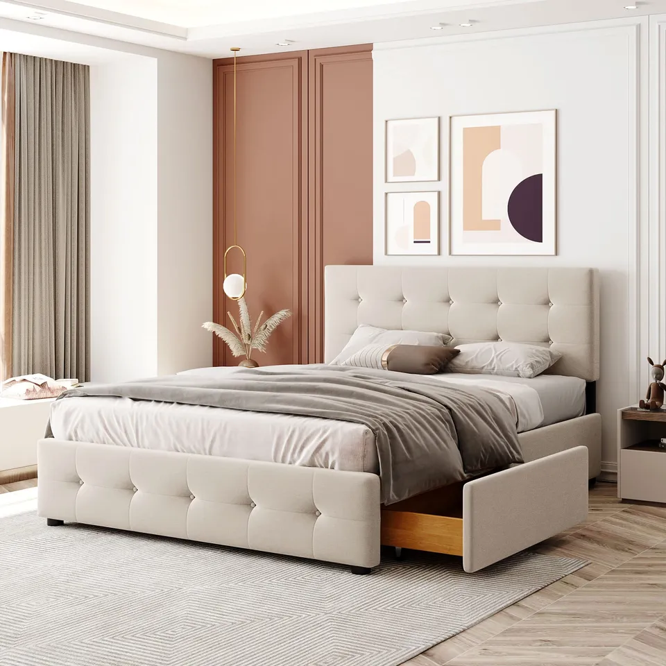Dolamaní letto matrimoniale beige 140x200 4 cassetti