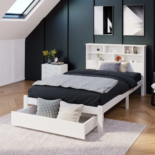Dolamaní Letto Singolo Bianco 90x200 con Cassetti Legno