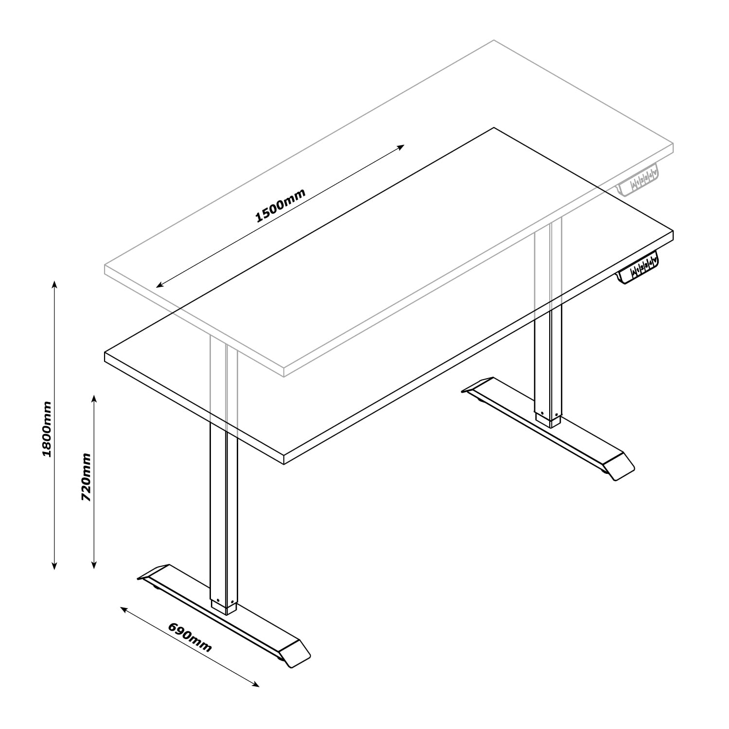 Composad Energia scrivania elettrica 150x69 bianco laccato nero
