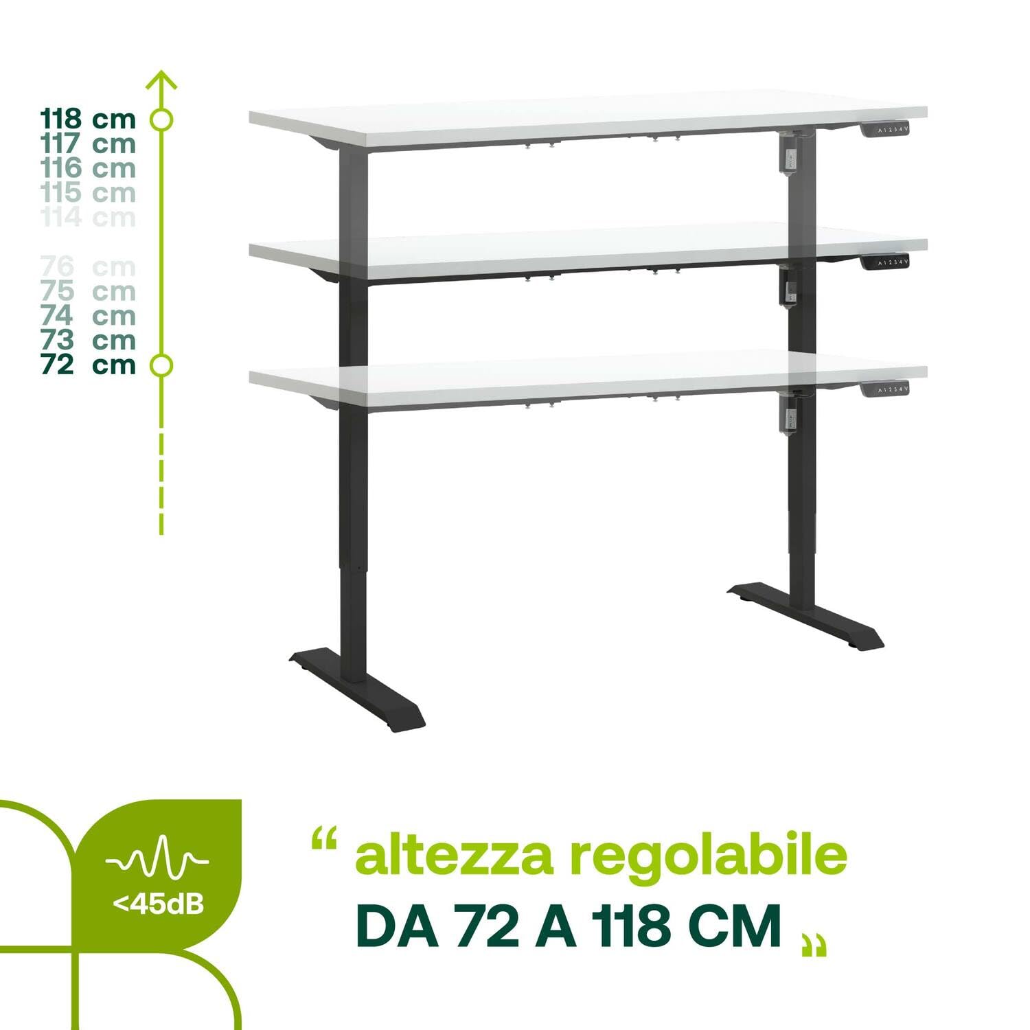 Composad Energia scrivania elettrica 150x69 bianco laccato nero