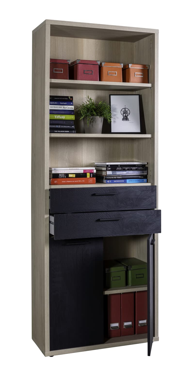 Composad Davinci Libreria 2 Ante 2 Cassetti 3 Vani Rovere Nero