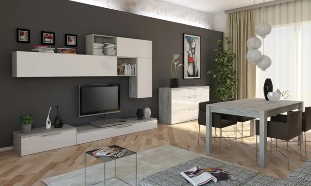 Composad Pensiero soggiorno completo 3 mobili cemento bianco