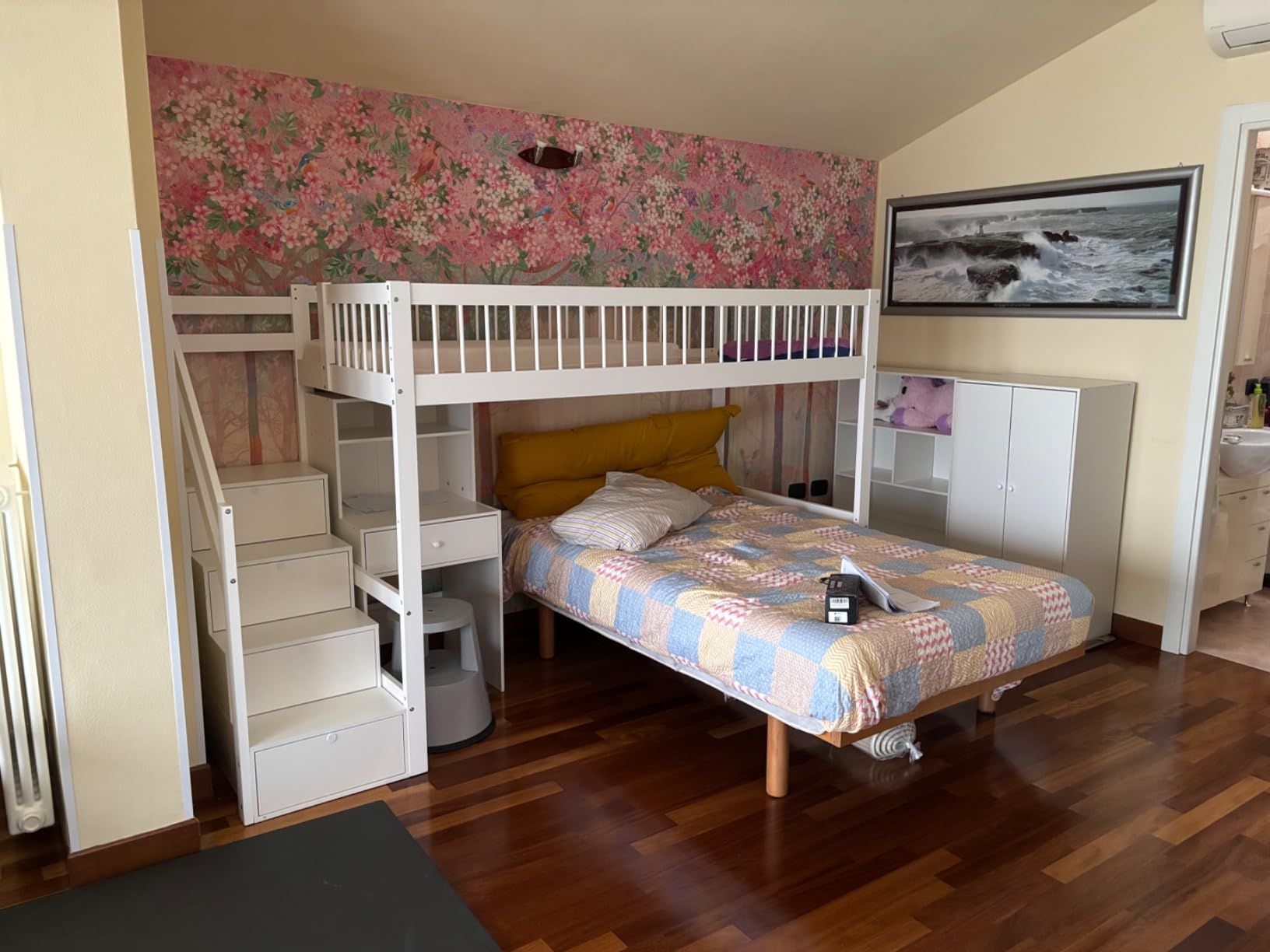 Dolamaní Letto a Soppalco 90x200 con Scrivania Bianco in Legno