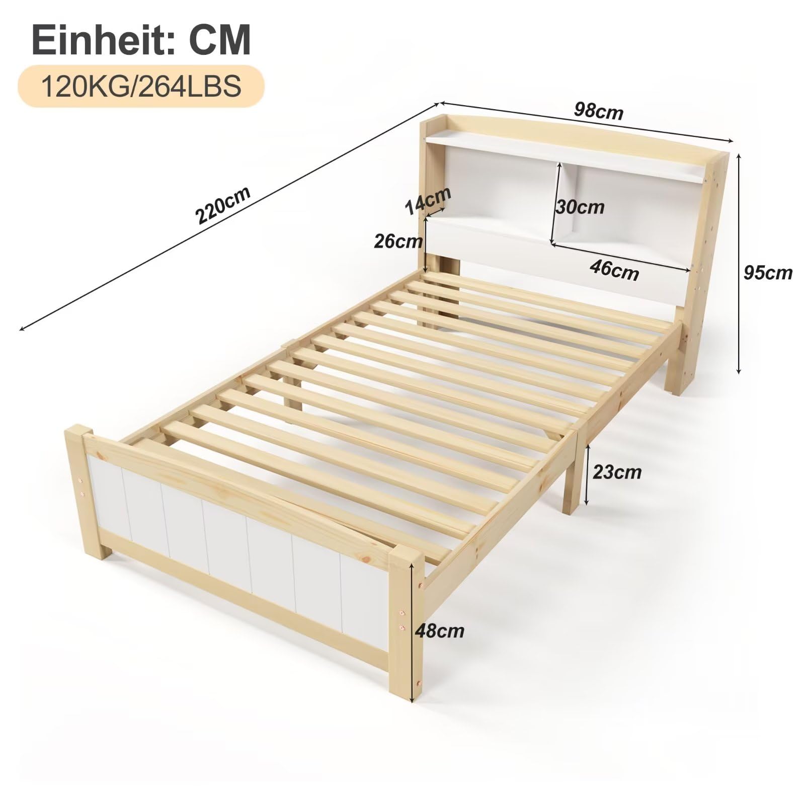 Dolamaní letto singolo 90x200 pino con testiera libreria
