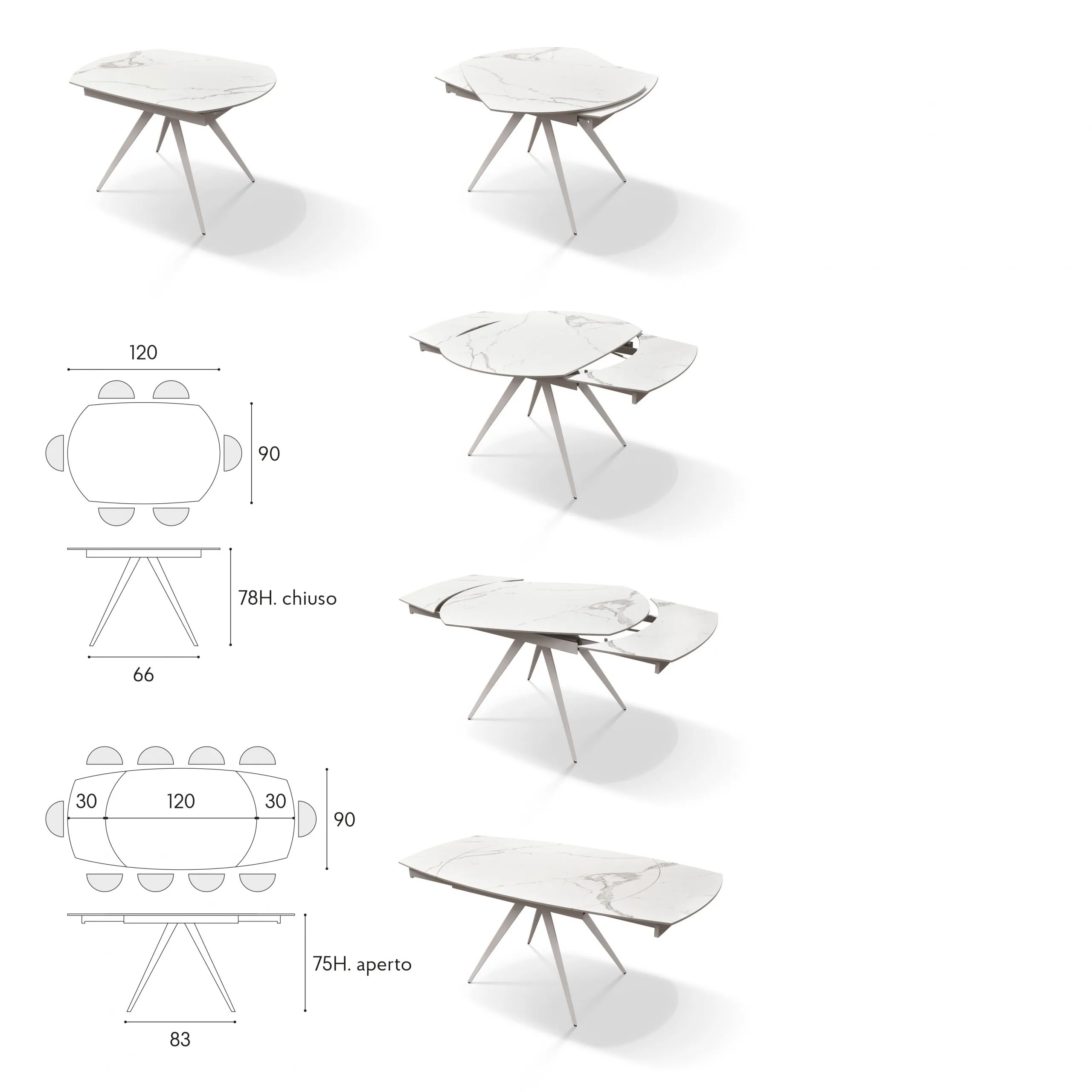 Epocantica Tavolo Allungabile Girevole Ceramica Marmo 180 cm