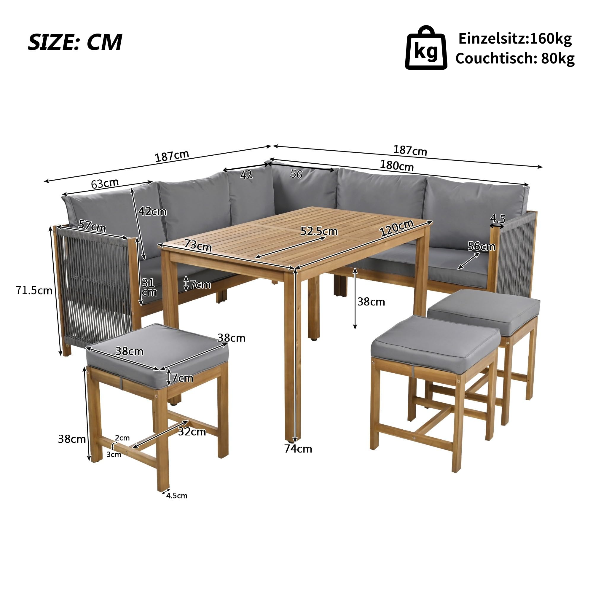Dolamaní set giardino 8 posti rattan beige divano tavolo
