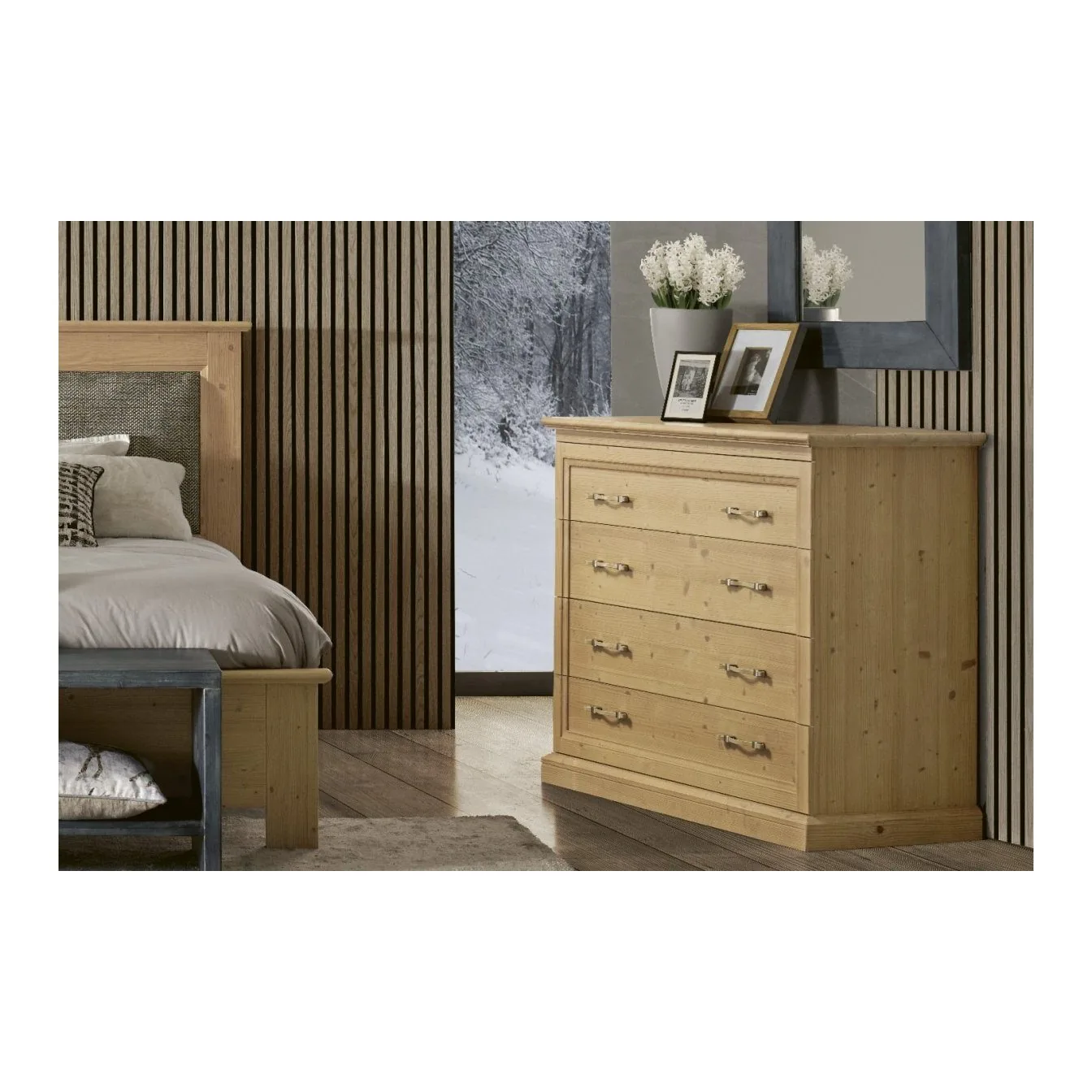 Epocantica Comò 4 Cassetti Legno 116 cm Guide Legno