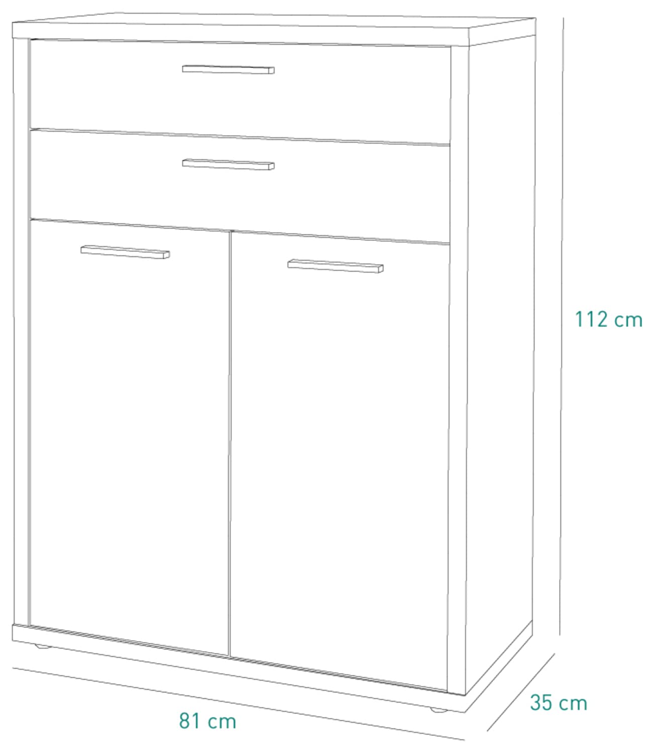 Composad Davinci 2 ante 2 cassetti mobile rovere nero 81,6 cm