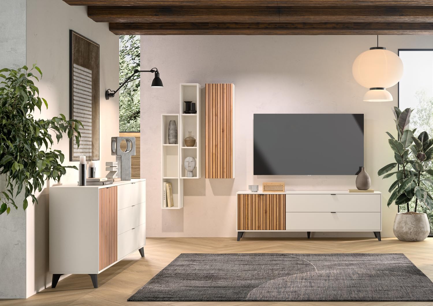 Composad Brina Pensile Libreria 3 Vani Grigio Cashmere
