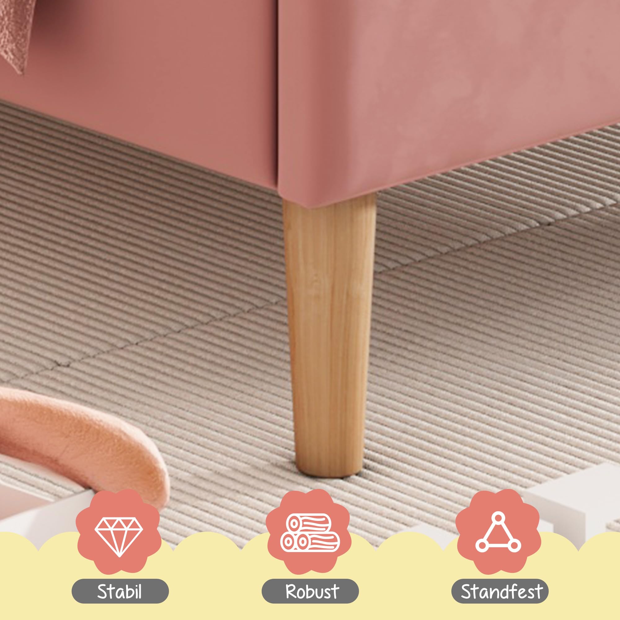 Dolamaní Letto Imbottito 90x200 Velluto Rosa con Rete Doghe