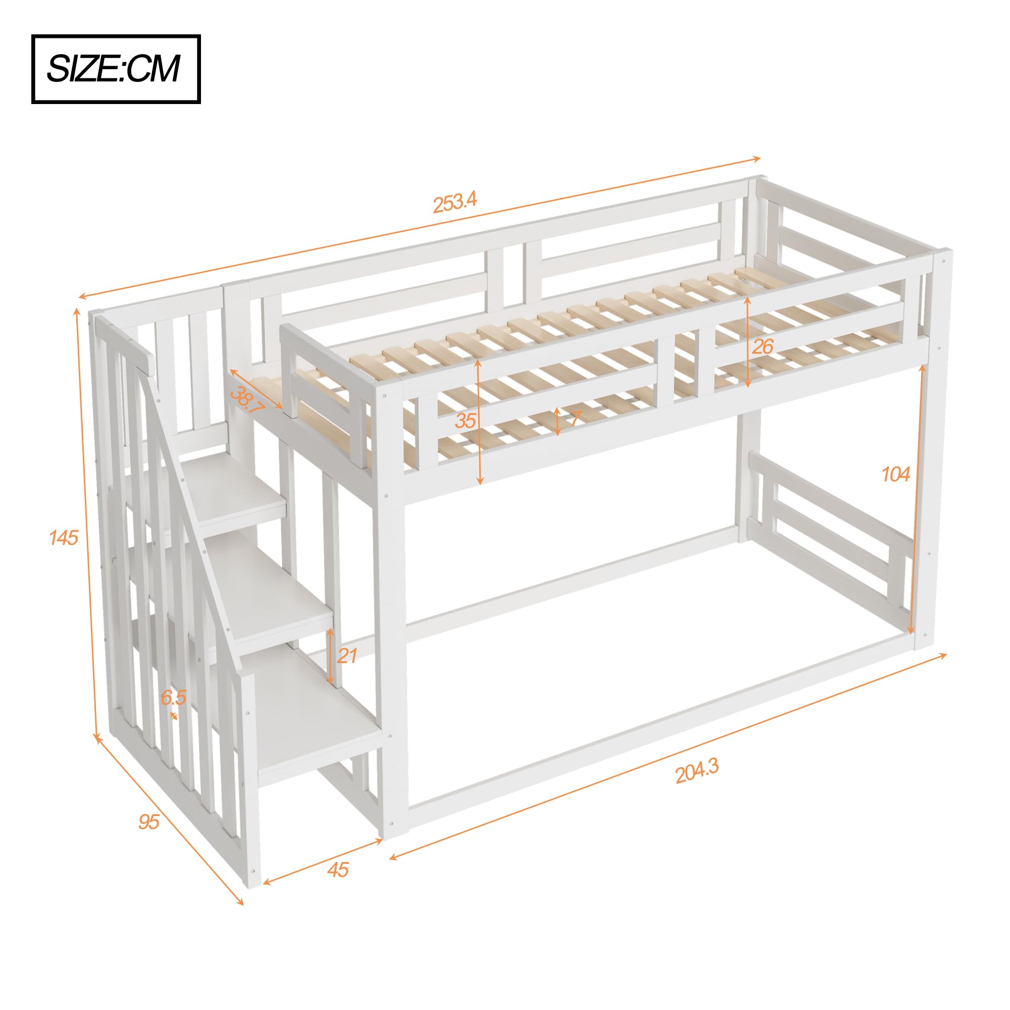 Dolamaní Letto a castello 90x200 legno bianco con scala