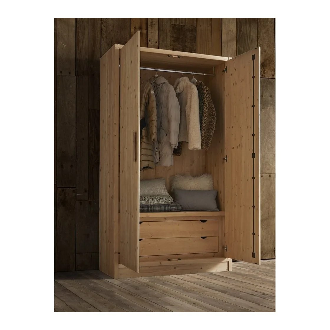 Epocantica Armadio 2 Ante Legno Massello con Cassettiera 125 cm