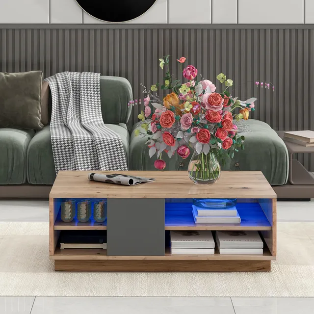 Dolamaní Tavolino salotto 100x60 nero e marrone con cassetti
