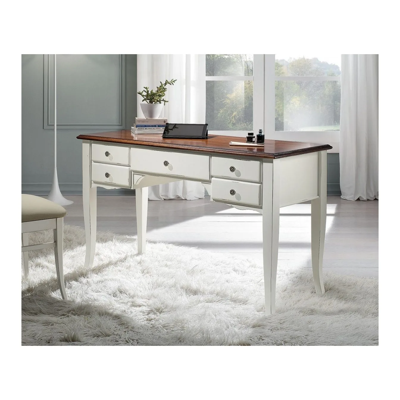 EPOCANTICA Scrivania 5 Cassetti Legno Massello Classica 150 cm