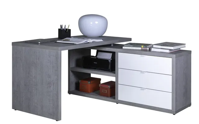 COMPOSAD Scrivania Angolare 3 Cassetti Grigio Cemento e Bianco