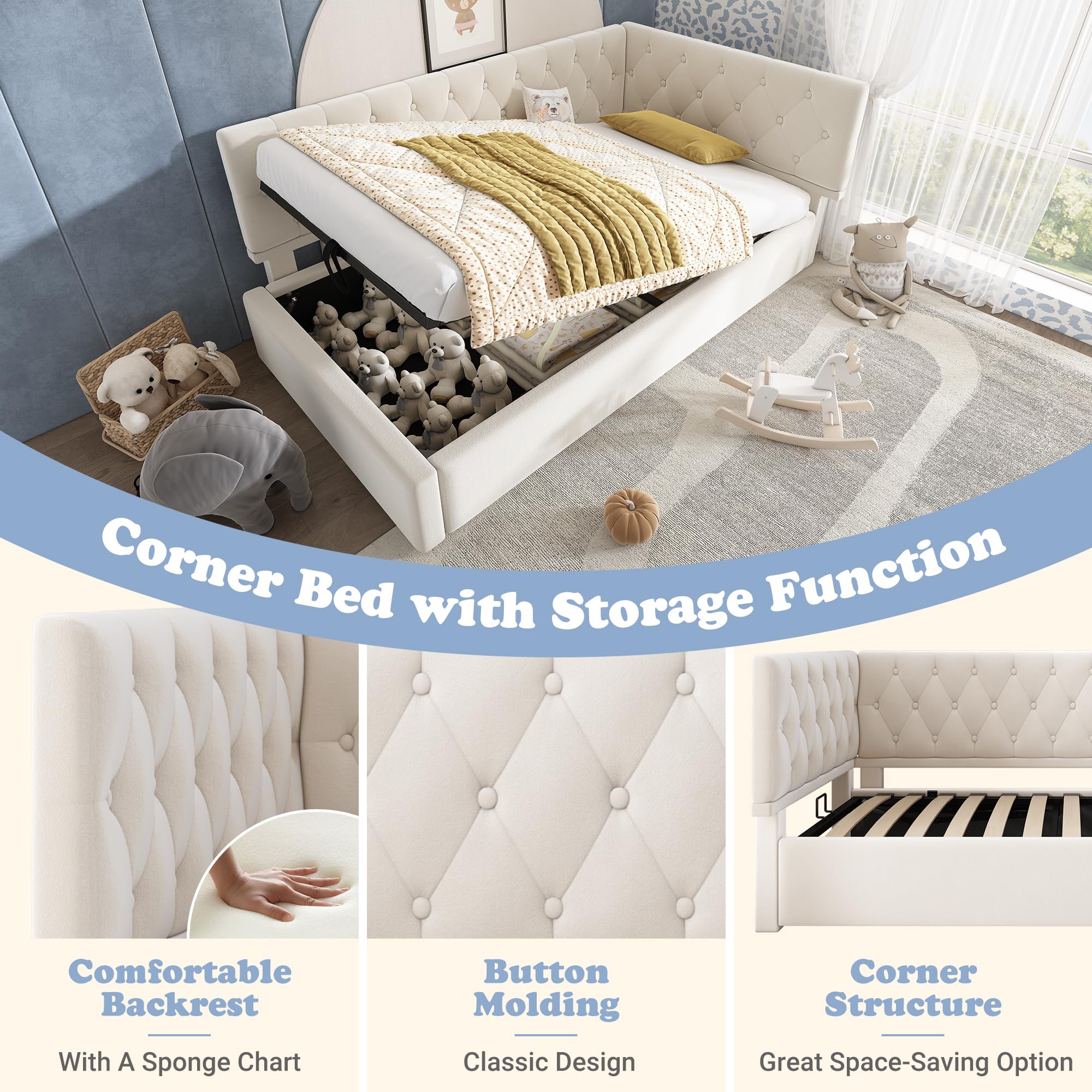 Dolamaní Letto Contenitore 90x200 Velluto Beige con Rete