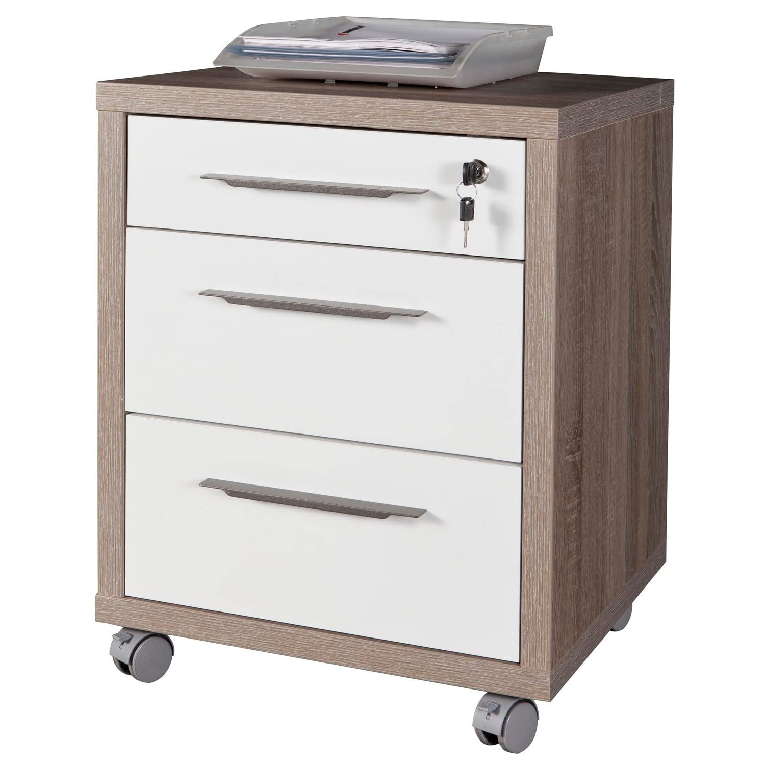 Composad Disegno Cassettiera 3 Cassetti Rovere Sonoma Bianco Ruote
