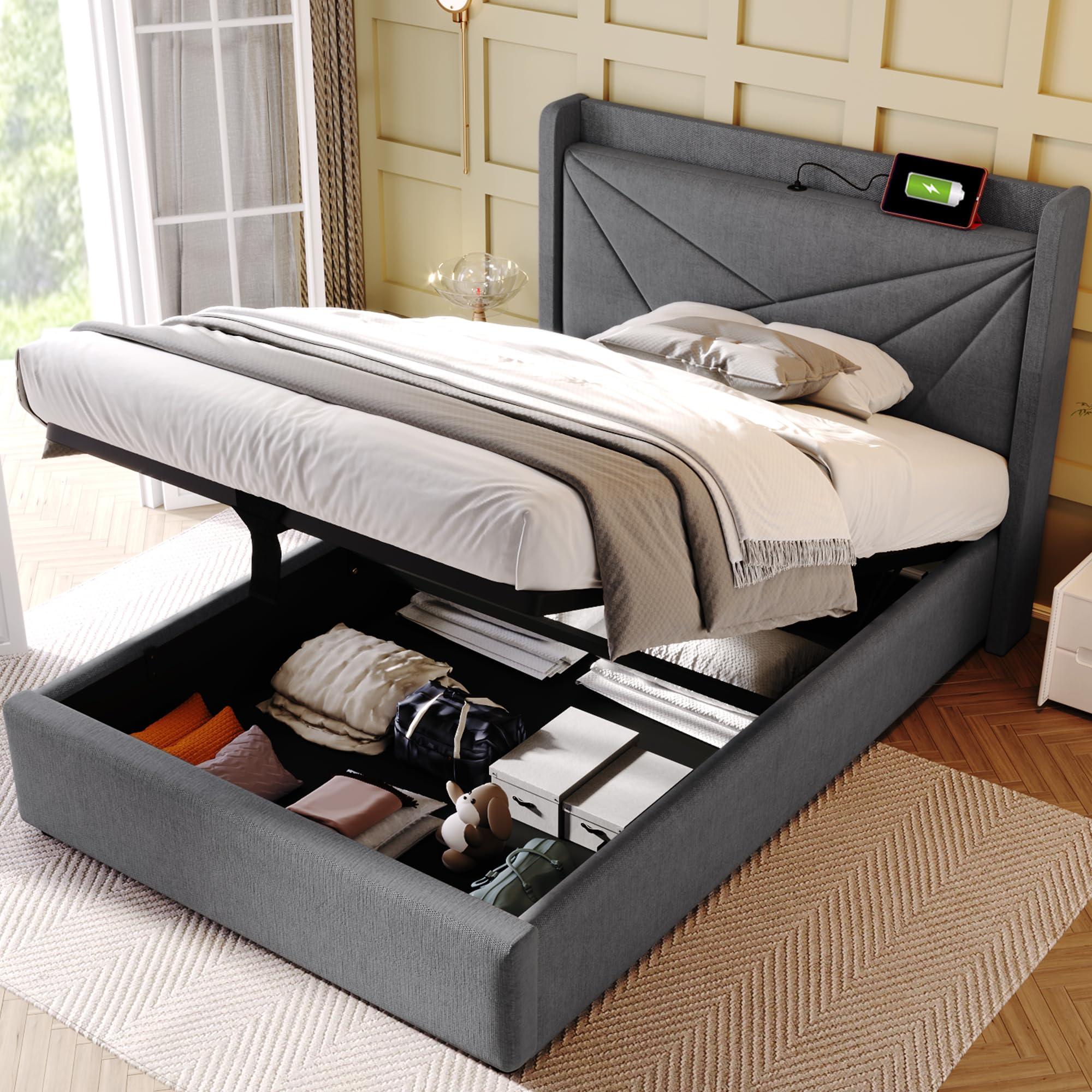 Dolamaní 822021AAB-11 Letto imbottito 90x200 grigio lino USB