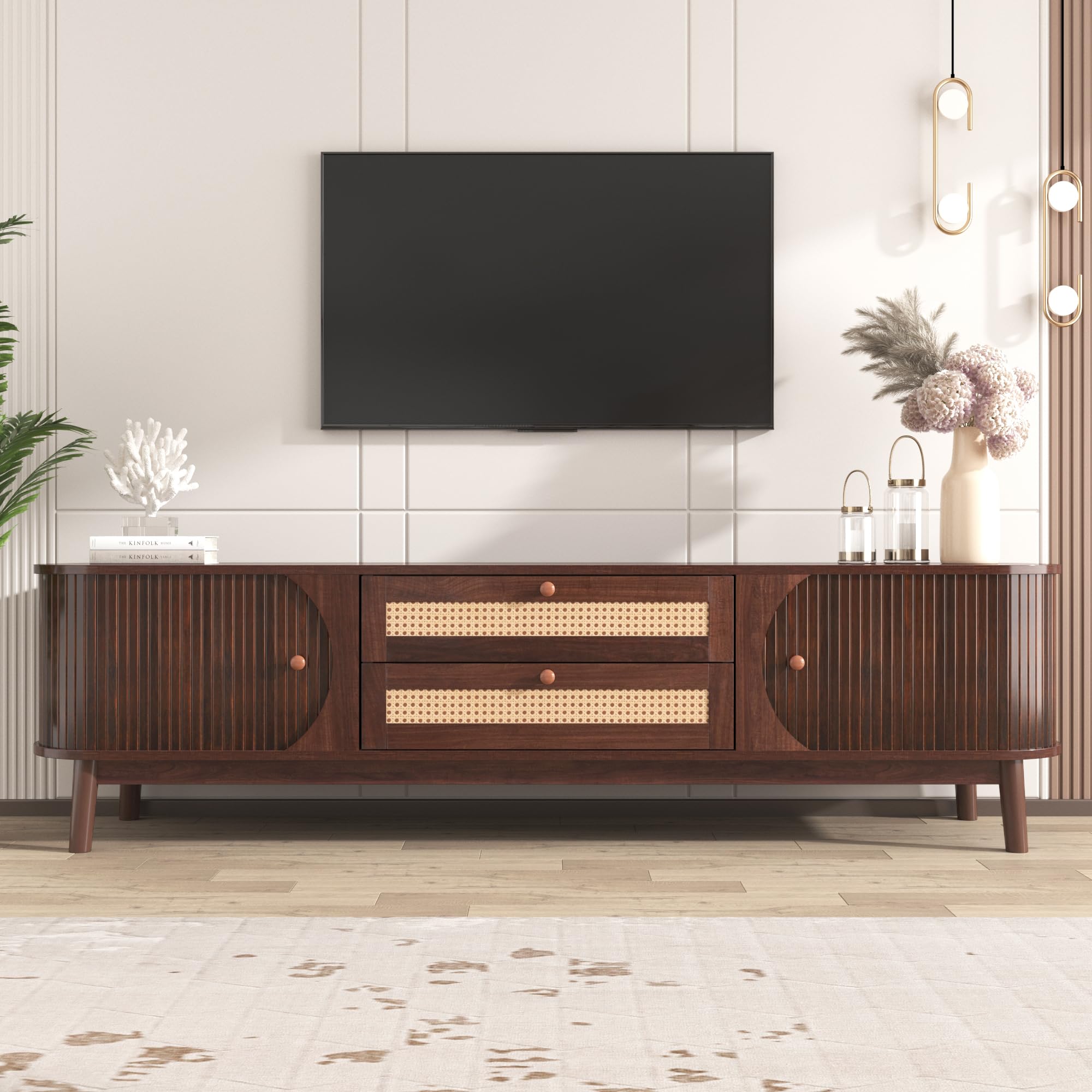 Dolamaní Mobile TV 170 cm Legno Scuro con Rattan 2 Ante