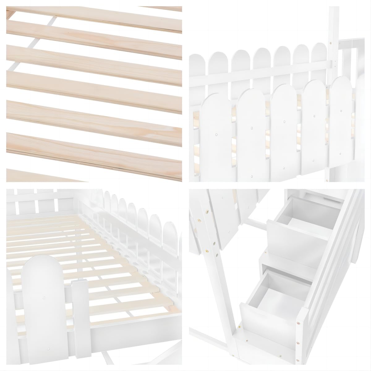 Dolamaní Letto Soppalco Casa 90x200 Legno con Scale e Cassetti