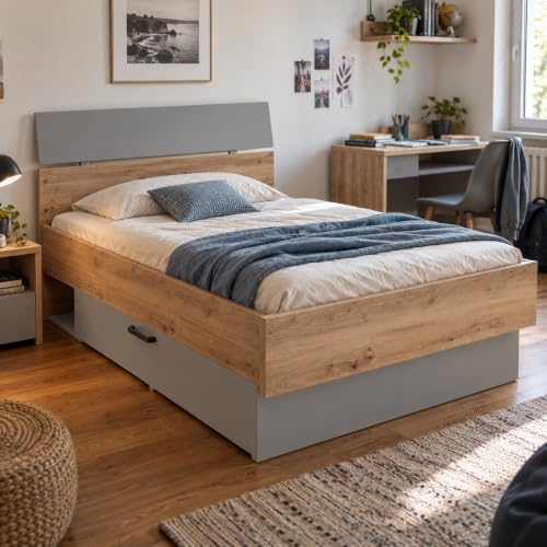 Composad LaFabrica Letto 1 Piazza e Mezza 127 cm Rovere Grigio Cassetto