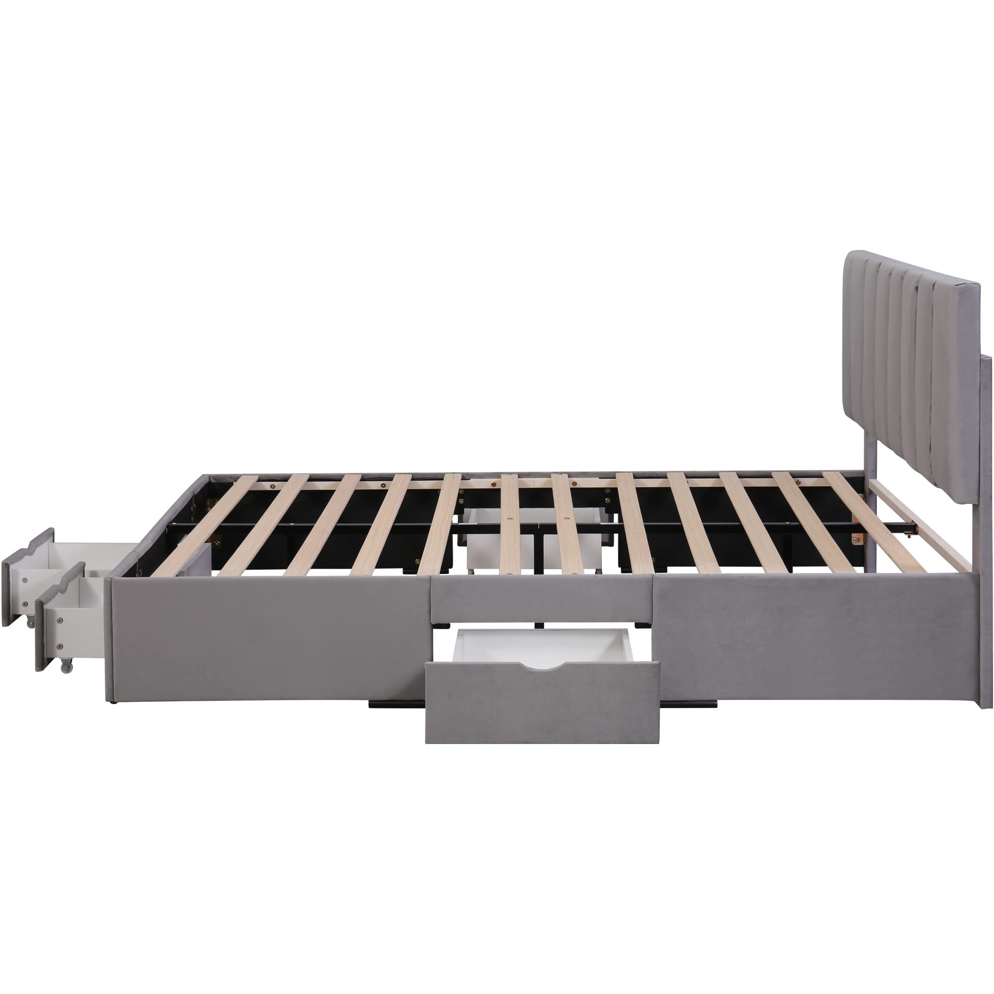 Dolamaní Letto matrimoniale 160x200 velluto grigio con 4 cassetti