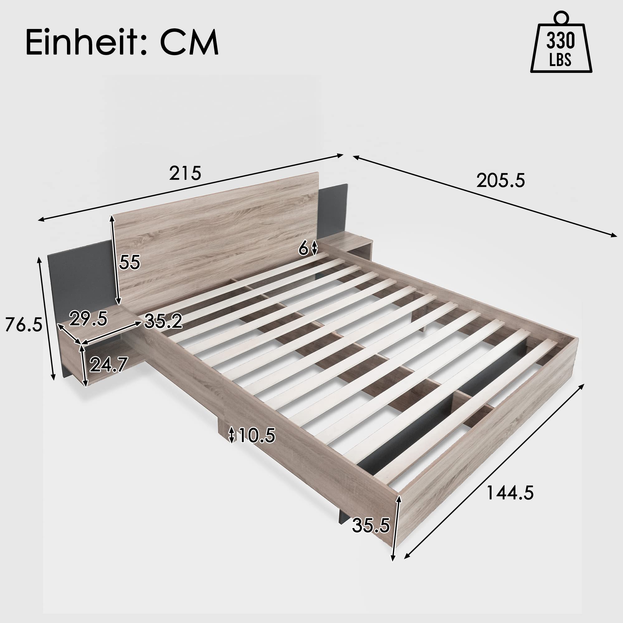 Dolamaní Letto matrimoniale legno 140x200 con comodini