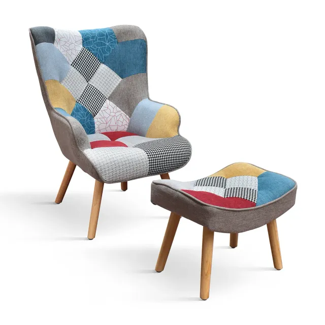 Epocantica Armando Poltrona Patchwork Multicolore Poggiapiedi