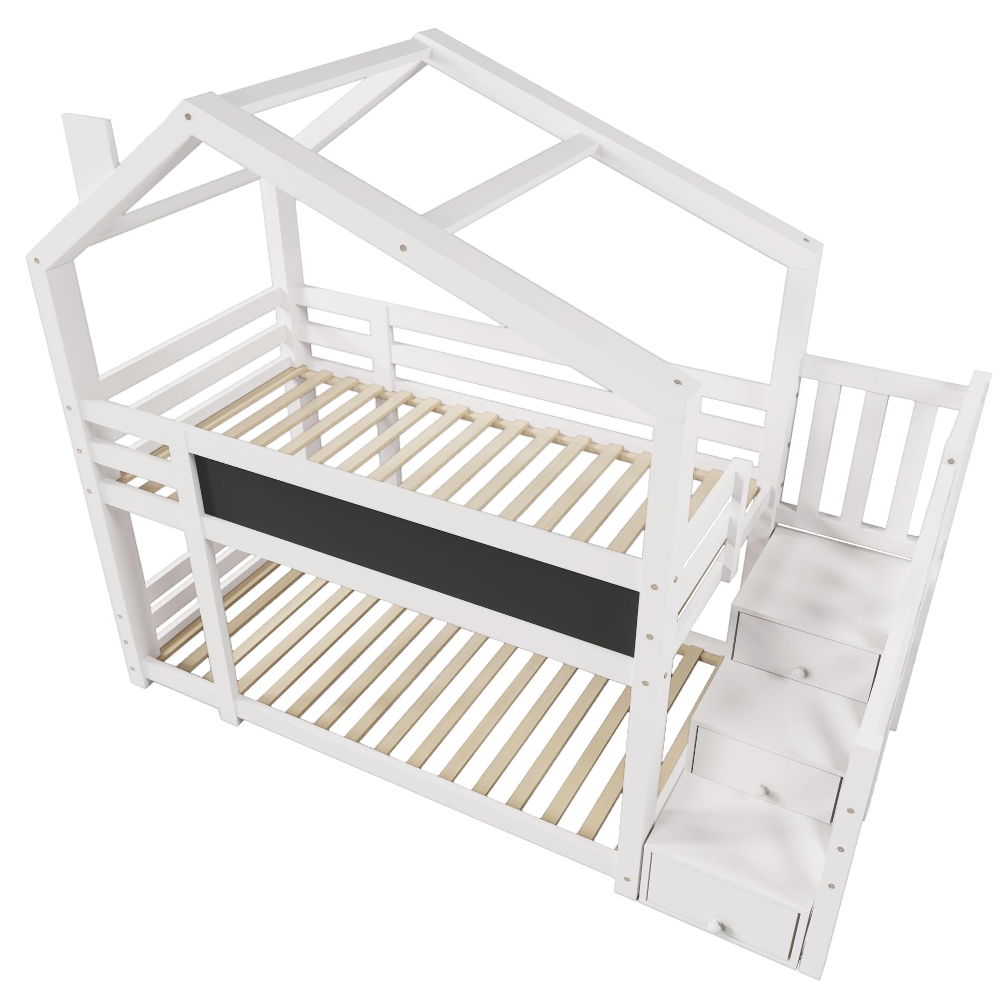 Dolamaní Letto a soppalco 90x200 bianco con scivolo e scala