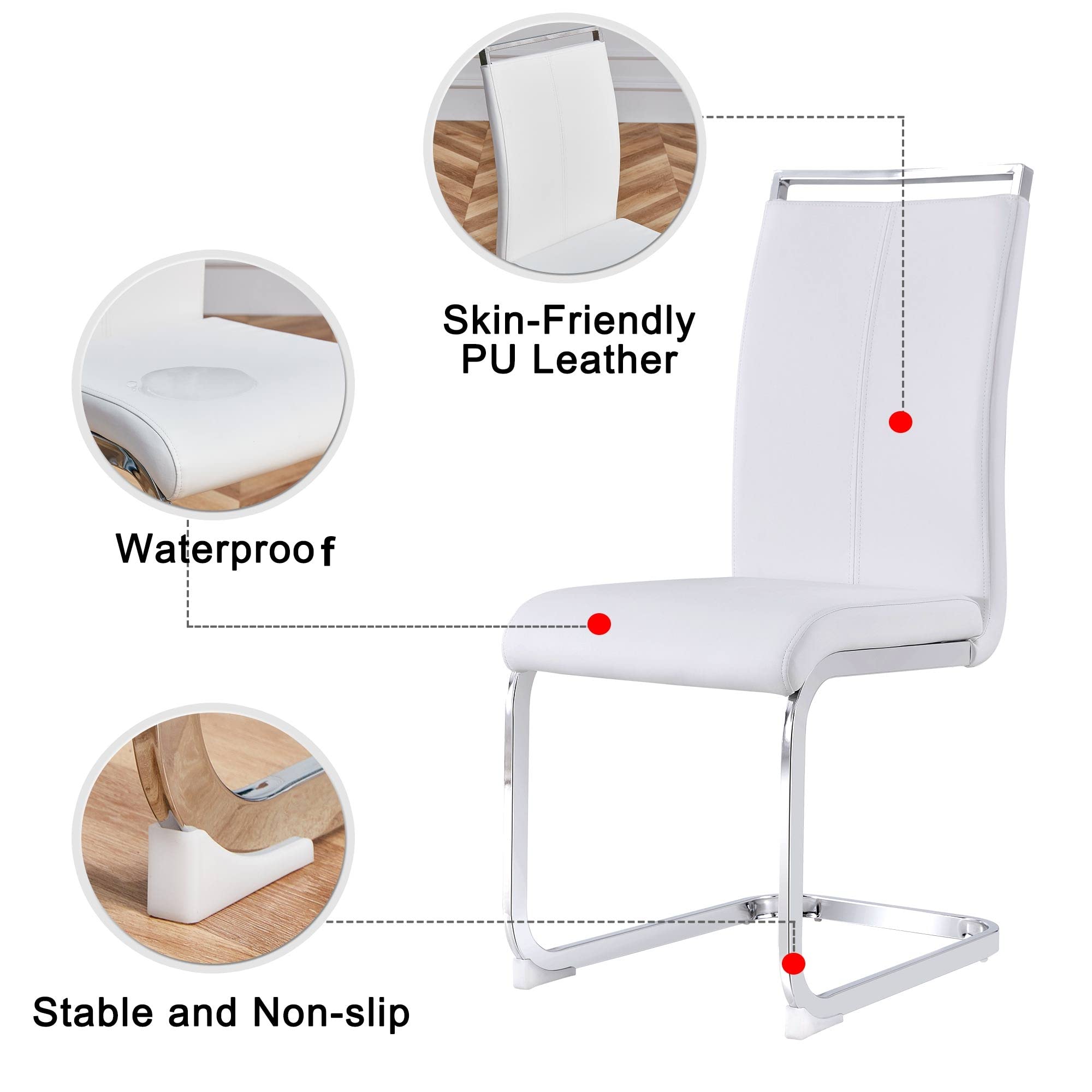 Dolamaní Set 4 sedie da pranzo cantilever bianche similpelle