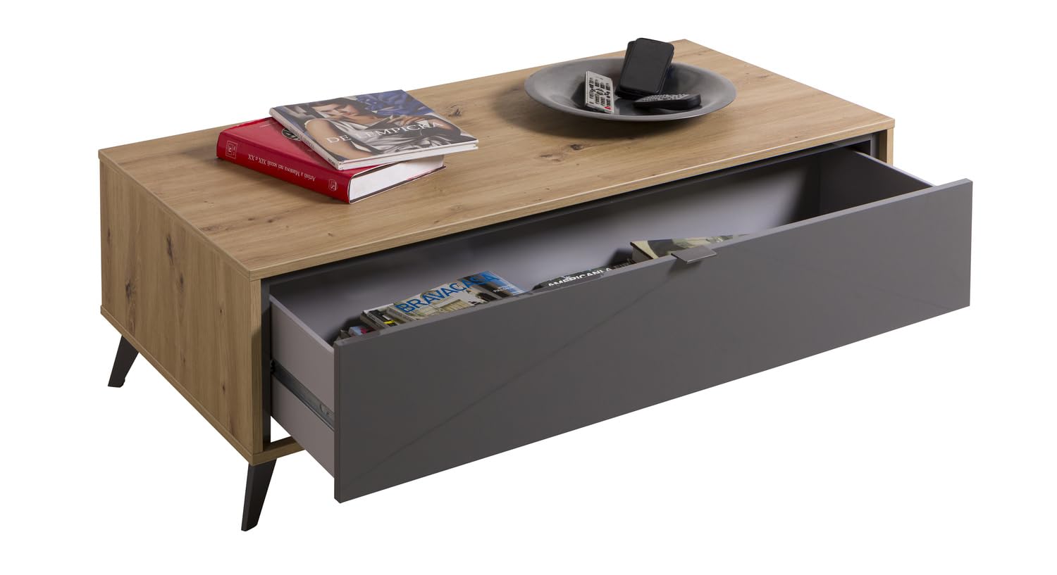 Composad Cornice 1 Cassetto Tavolino Salotto Rovere Titanio